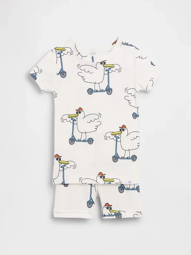 Conjunto de pijama de pantalones cortos de algodón orgánico cepillado «Scooter Seagull» para Bebé y Niño