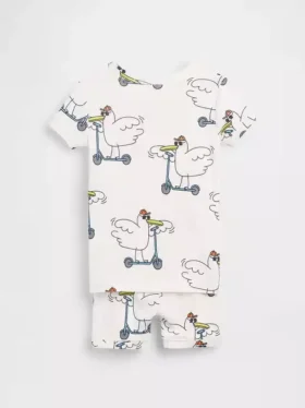 Conjunto de pijama de pantalones cortos de algodón orgánico cepillado «Scooter Seagull» para Bebé y Niño