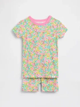 Conjunto de pijama de pantalones cortos florales de algodón orgánico cepillado para Bebé y Niño