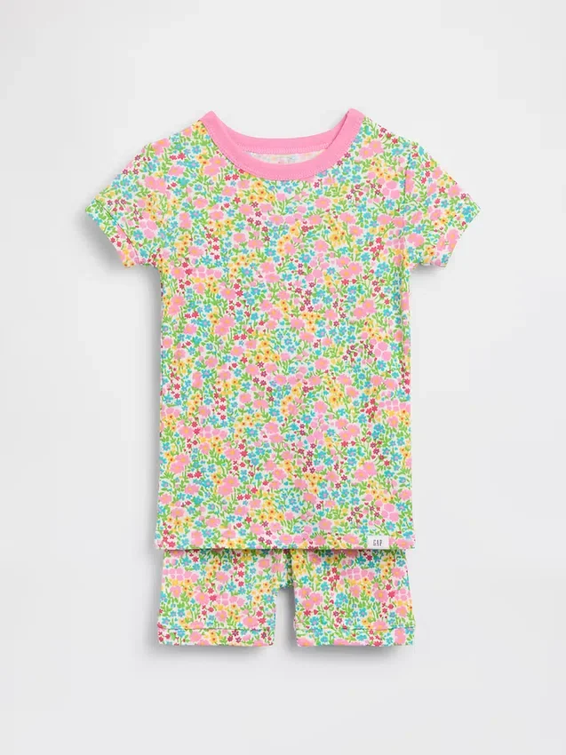 Conjunto de pijama de pantalones cortos florales de algodón orgánico cepillado para Bebé y Niño