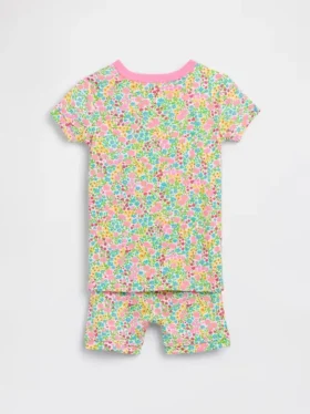 Conjunto de pijama de pantalones cortos florales de algodón orgánico cepillado para Bebé y Niño