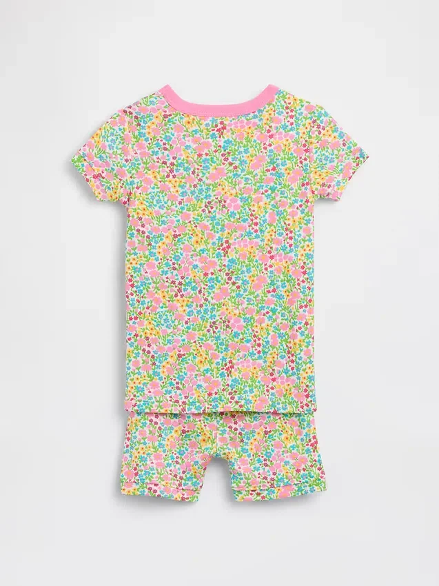 Conjunto de pijama de pantalones cortos florales de algodón orgánico cepillado para Bebé y Niño