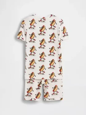 Conjunto de pijama de pantalones cortos para niños de algodón orgánico cepillado con diseño de perrito caliente