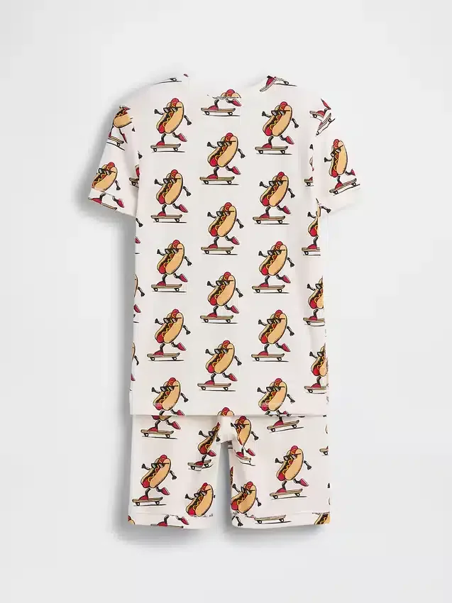 Conjunto de pijama de pantalones cortos para niños de algodón orgánico cepillado con diseño de perrito caliente