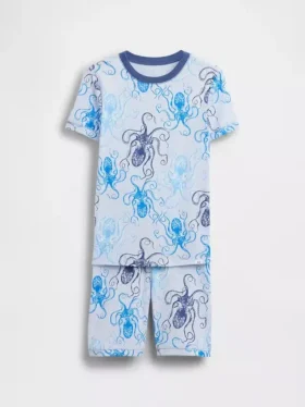 Conjunto de pijama de pantalones cortos para niños de algodón orgánico cepillado con estampado de pulpo