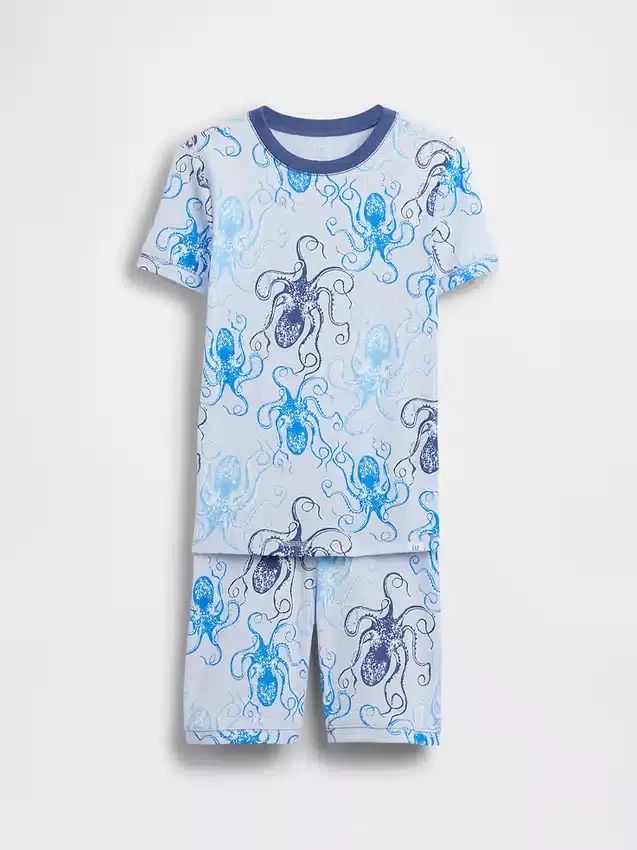 Conjunto de pijama de pantalones cortos para niños de algodón orgánico cepillado con estampado de pulpo