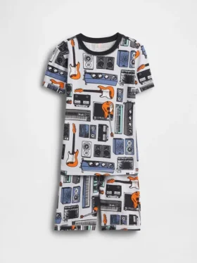 Conjunto de pijama de pantalones cortos para niños de algodón orgánico cepillado con estampado musical