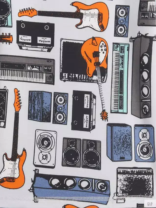 Conjunto de pijama de pantalones cortos para niños de algodón orgánico cepillado con estampado musical
