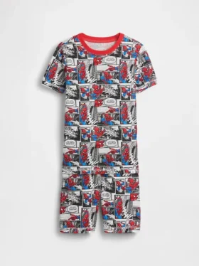 Conjunto de pijama de pantalones cortos para niños de Spider-Man de algodón orgánico cepillado