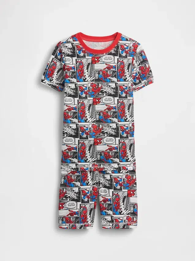Conjunto de pijama de pantalones cortos para niños de Spider-Man de algodón orgánico cepillado