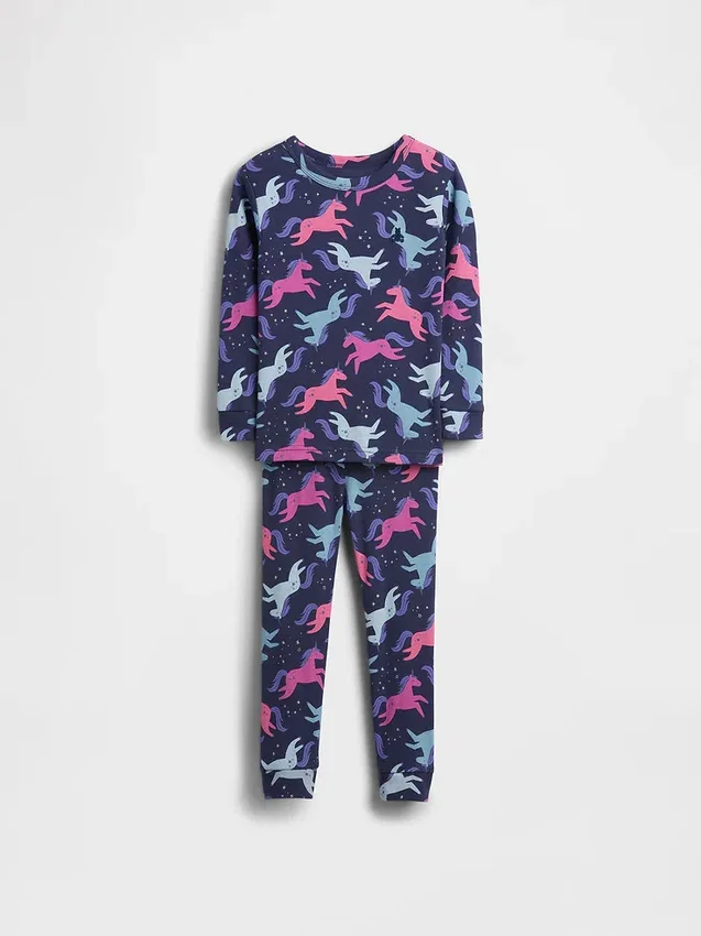 Conjunto de pijama de unicornio de algodón orgánico cepillado para bebés y niños