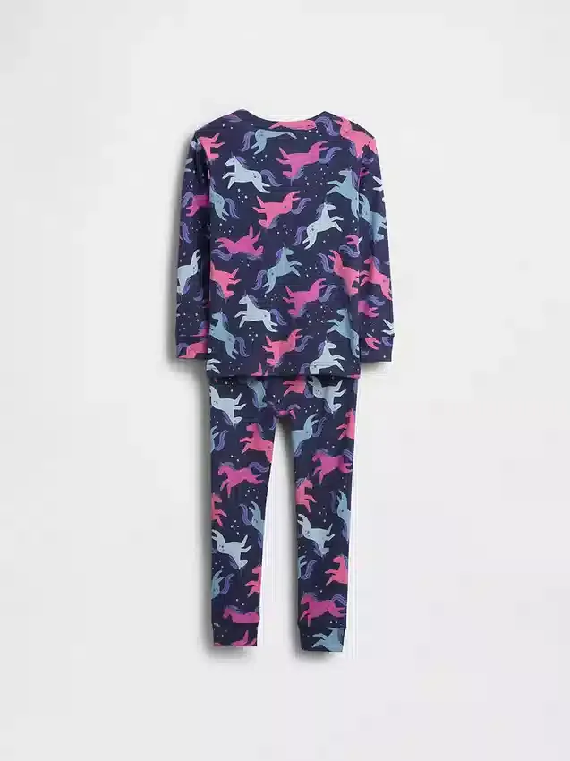 Conjunto de pijama de unicornio de algodón orgánico cepillado para bebés y niños