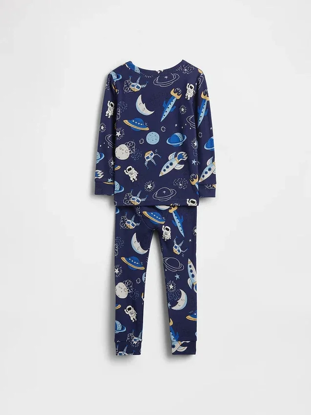 Conjunto de pijama espacial de algodón orgánico cepillado para bebés y niños