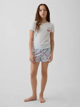 Conjunto de pijama infantil de punto acanalado reciclado con pantalones cortos