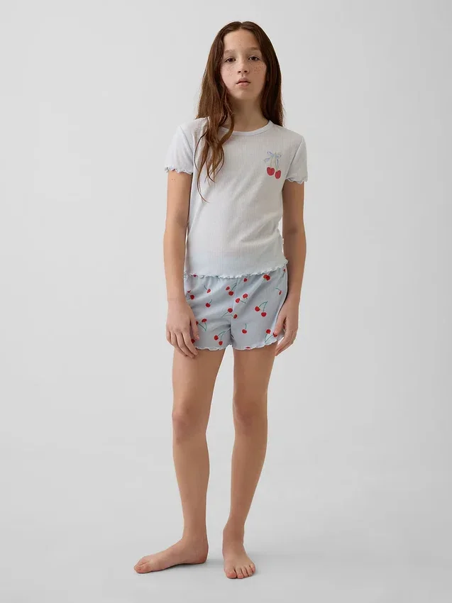 Conjunto de pijama infantil de punto acanalado reciclado con pantalones cortos