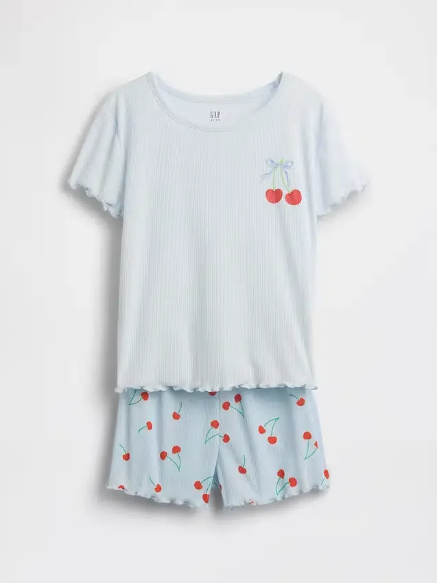 Conjunto de pijama infantil de punto acanalado reciclado con pantalones cortos
