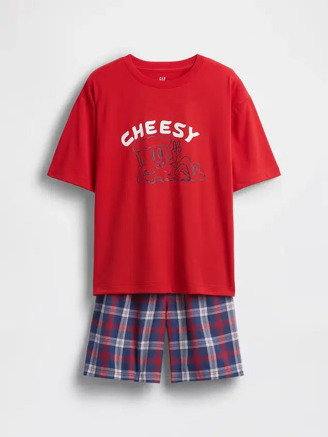 Conjunto de pijama para niños con pantalones cortos reciclados de corte oversize
