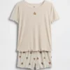 Conjunto de pijama para niños con pantalones cortos reciclados de punto acanalado y oso Brannan