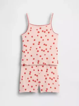 Conjunto de pijama para niños de algodón orgánico cepillado con camiseta sin mangas y pantalones cortos