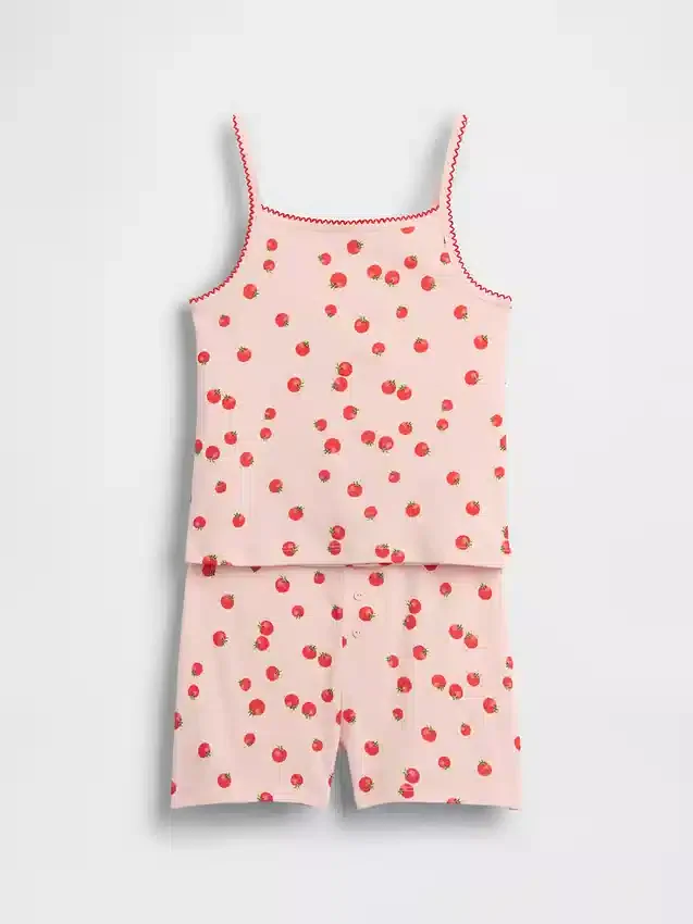 Conjunto de pijama para niños de algodón orgánico cepillado con camiseta sin mangas y pantalones cortos