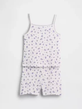 Conjunto de pijama para niños de algodón orgánico cepillado con camiseta sin mangas y pantalones cortos