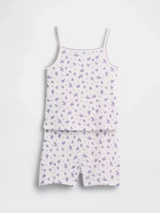 Conjunto de pijama para niños de algodón orgánico cepillado con camiseta sin mangas y pantalones cortos