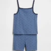Conjunto de pijama para niños de algodón orgánico cepillado con camiseta sin mangas y pantalones cortos