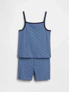 Conjunto de pijama para niños de algodón orgánico cepillado con camiseta sin mangas y pantalones cortos