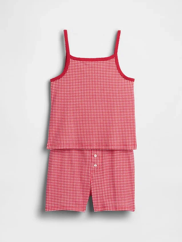Conjunto de pijama para niños de algodón orgánico cepillado con camiseta sin mangas y pantalones cortos