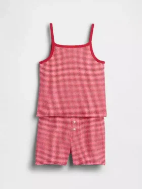 Conjunto de pijama para niños de algodón orgánico cepillado con camiseta sin mangas y pantalones cortos