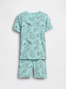 Conjunto de pijama para niños de algodón orgánico cepillado con mapa pirata en forma de pantalones cortos