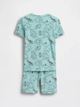 Conjunto de pijama para niños de algodón orgánico cepillado con mapa pirata en forma de pantalones cortos