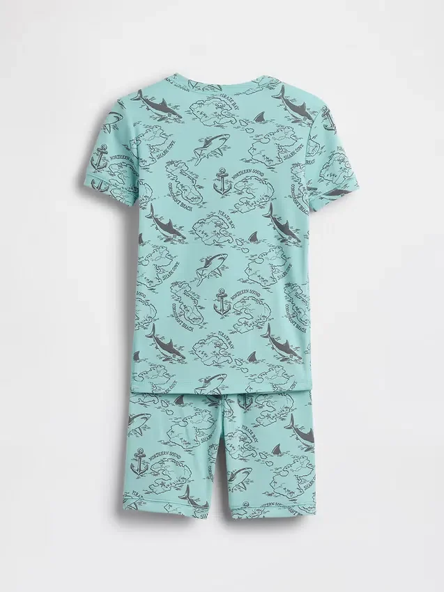 Conjunto de pijama para niños de algodón orgánico cepillado con mapa pirata en forma de pantalones cortos