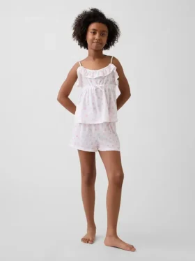Conjunto de pijama reciclado para niños con camiseta sin mangas con volantes y pantalones cortos