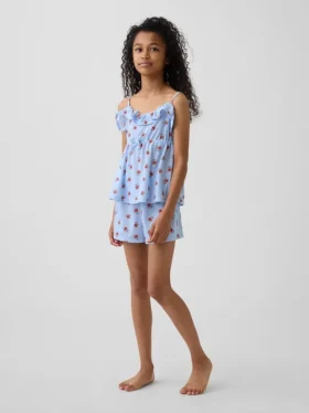 Conjunto de pijama reciclado para niños con camiseta sin mangas con volantes y pantalones cortos