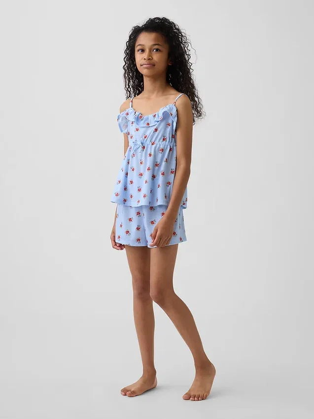 Conjunto de pijama reciclado para niños con camiseta sin mangas con volantes y pantalones cortos