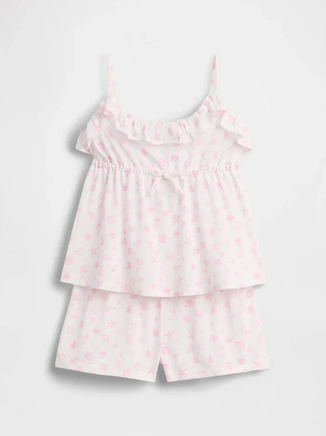Conjunto de pijama reciclado para niños con camiseta sin mangas con volantes y pantalones cortos