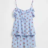 Conjunto de pijama reciclado para niños con camiseta sin mangas con volantes y pantalones cortos