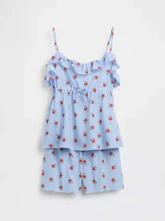 Conjunto de pijama reciclado para niños con camiseta sin mangas con volantes y pantalones cortos