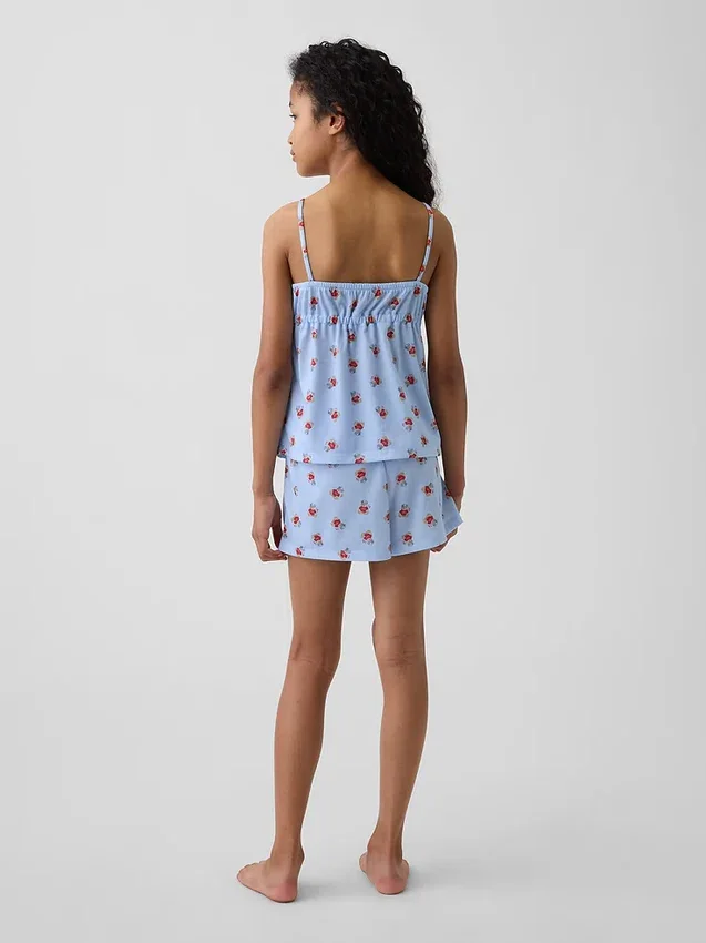 Conjunto de pijama reciclado para niños con camiseta sin mangas con volantes y pantalones cortos