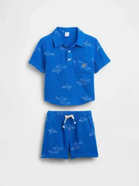 Conjunto de polo de gasa de algodón para bebés y niños pequeños