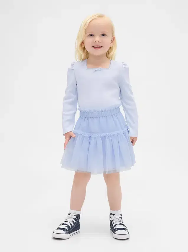 Conjunto de punto acanalado y tul para bebés y niños pequeños