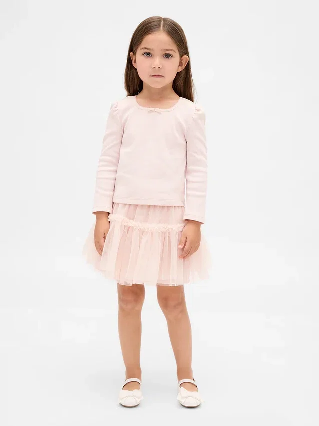 Conjunto de punto acanalado y tul para bebés y niños pequeños