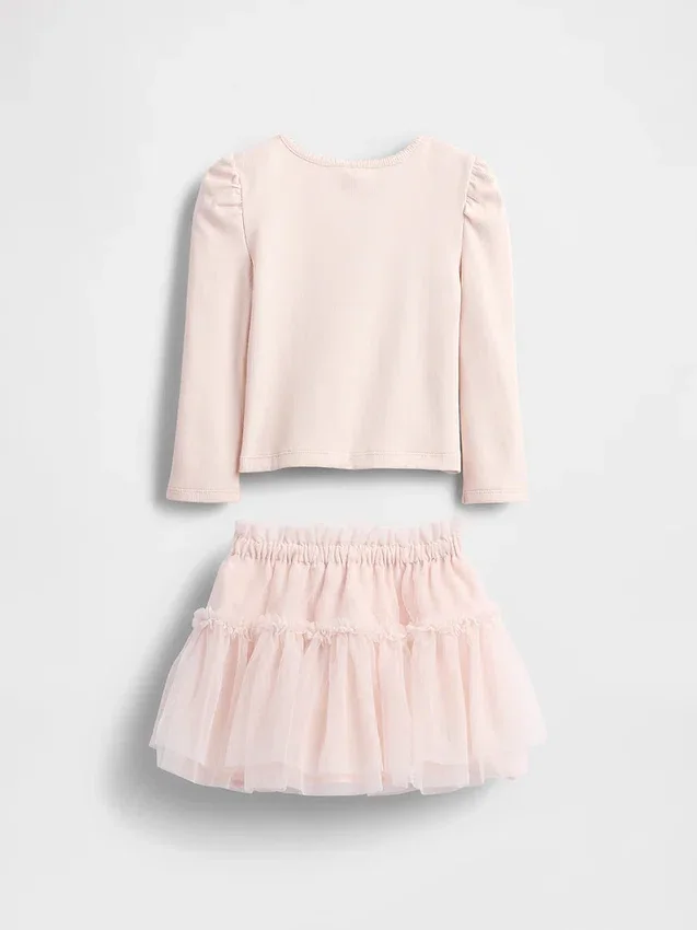 Conjunto de punto acanalado y tul para bebés y niños pequeños