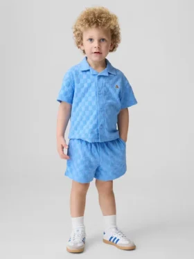 Conjunto de resort de felpa a cuadros para bebés y niños pequeños