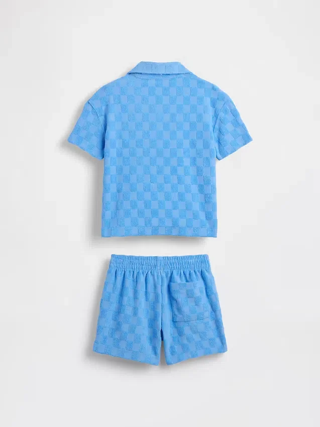 Conjunto de resort de felpa a cuadros para bebés y niños pequeños