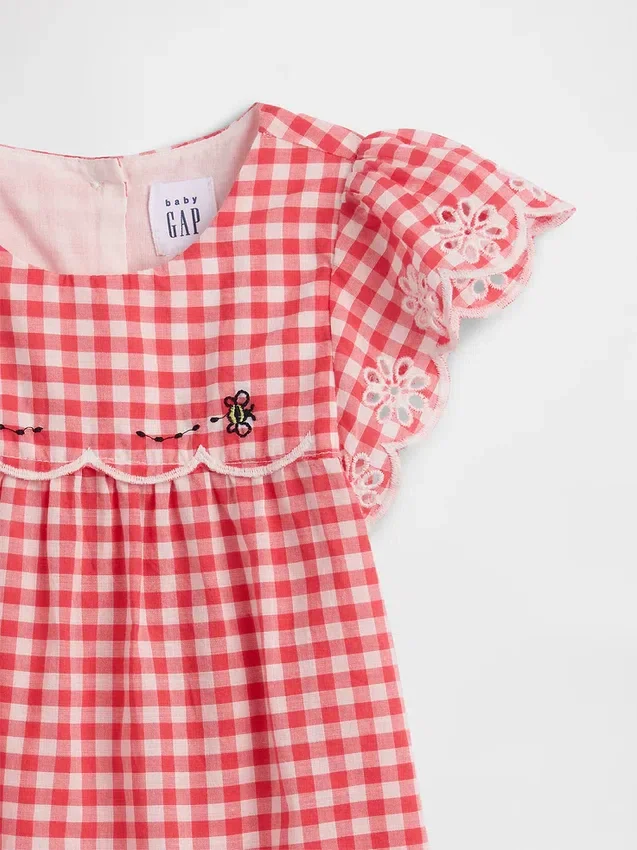 Conjunto de ropa para bebé de cuadros vichy con ojales