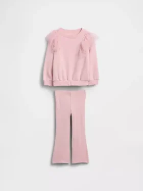 Conjunto de sudadera de tul y leggings acampanados con ribete para bebés y niños pequeños