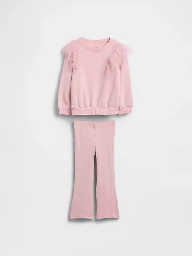 Conjunto de sudadera de tul y leggings acampanados con ribete para bebés y niños pequeños