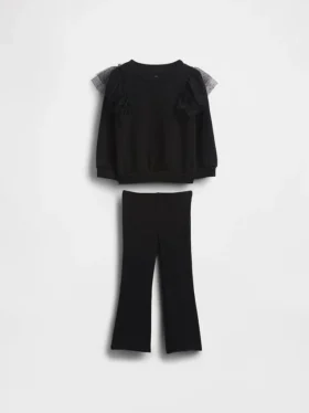 Conjunto de sudadera de tul y leggings acampanados con ribete para bebés y niños pequeños